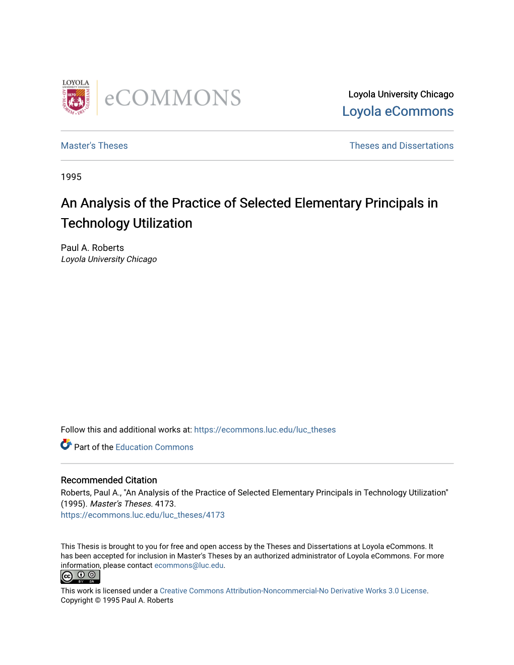 An Analysis of the Practice of Selected Elementary Principals in Technology Utilization