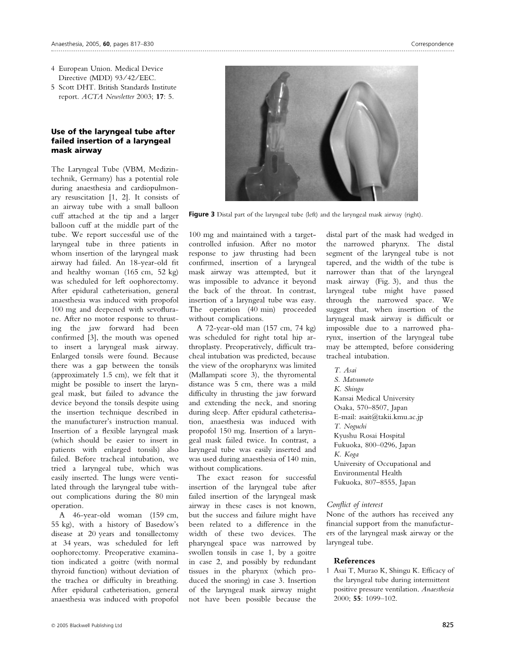 The Laryngeal Tube After Failed Insertion of a Laryngeal Mask Airway