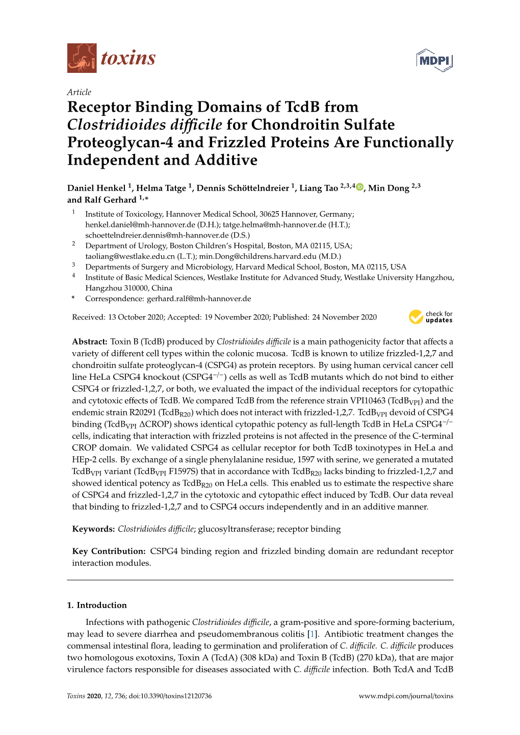 Receptor Binding Domains of Tcdb from Clostridioides Difficile