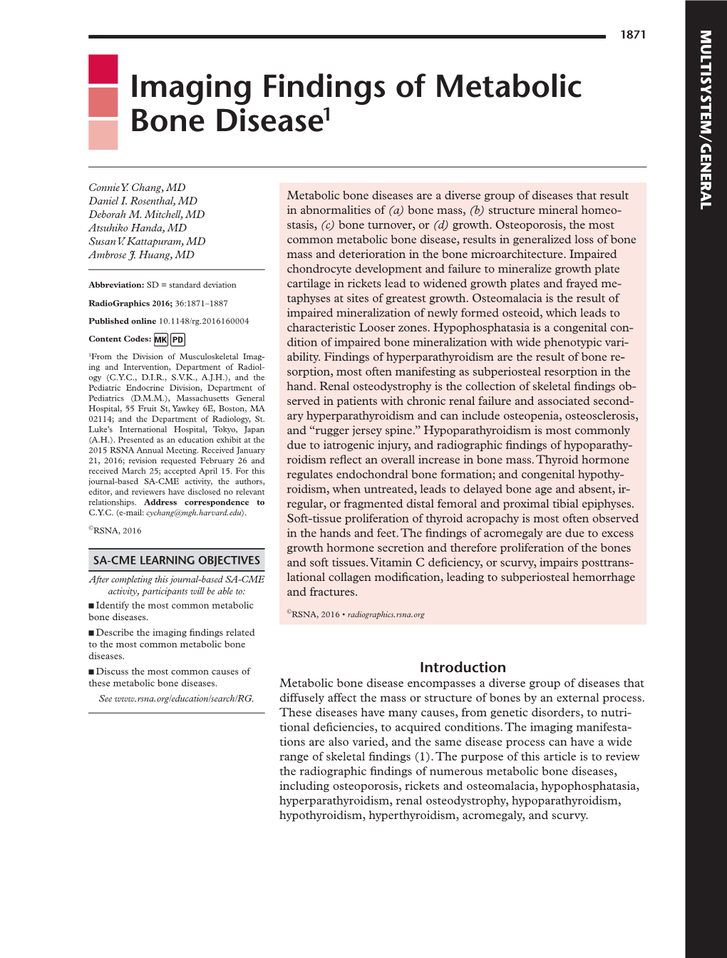 Imaging Findings of Metabolic Bone Disease1