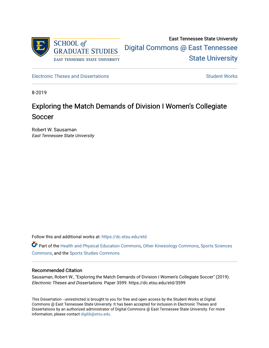 Exploring the Match Demands of Division I Women's Collegiate Soccer