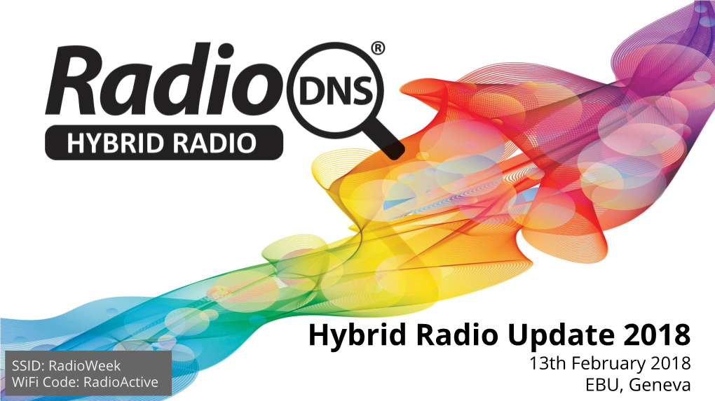 Hybrid Radio Update 2018 SSID: Radioweek 13Th February 2018 Wifi Code: Radioactive EBU, Geneva Welcome Walter Huijten, Chair