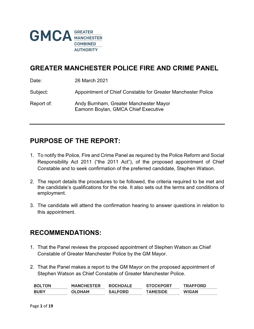 Greater Manchester Police Fire and Crime Panel