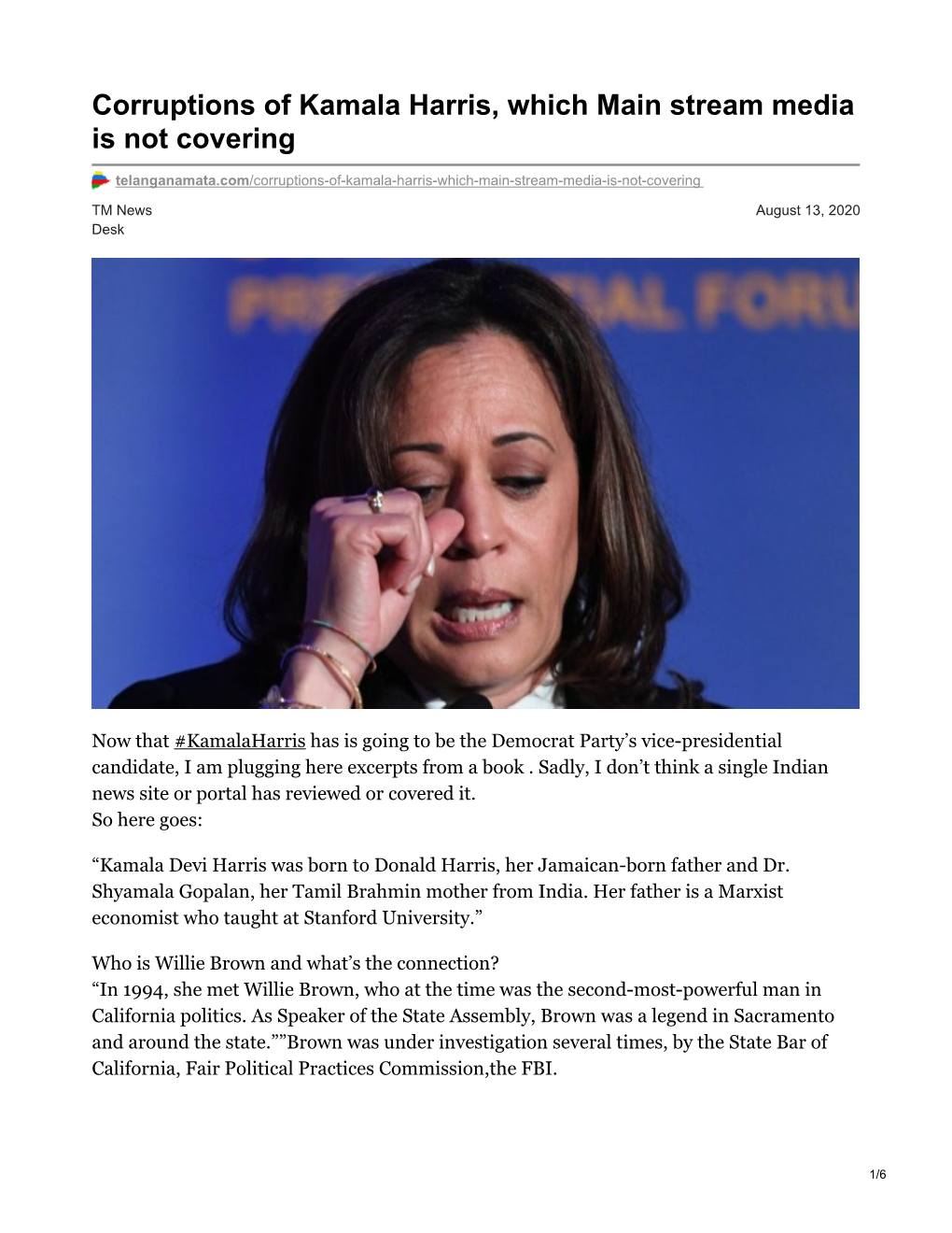 Corruptions of Kamala Harris, Which Main Stream Media Is Not Covering