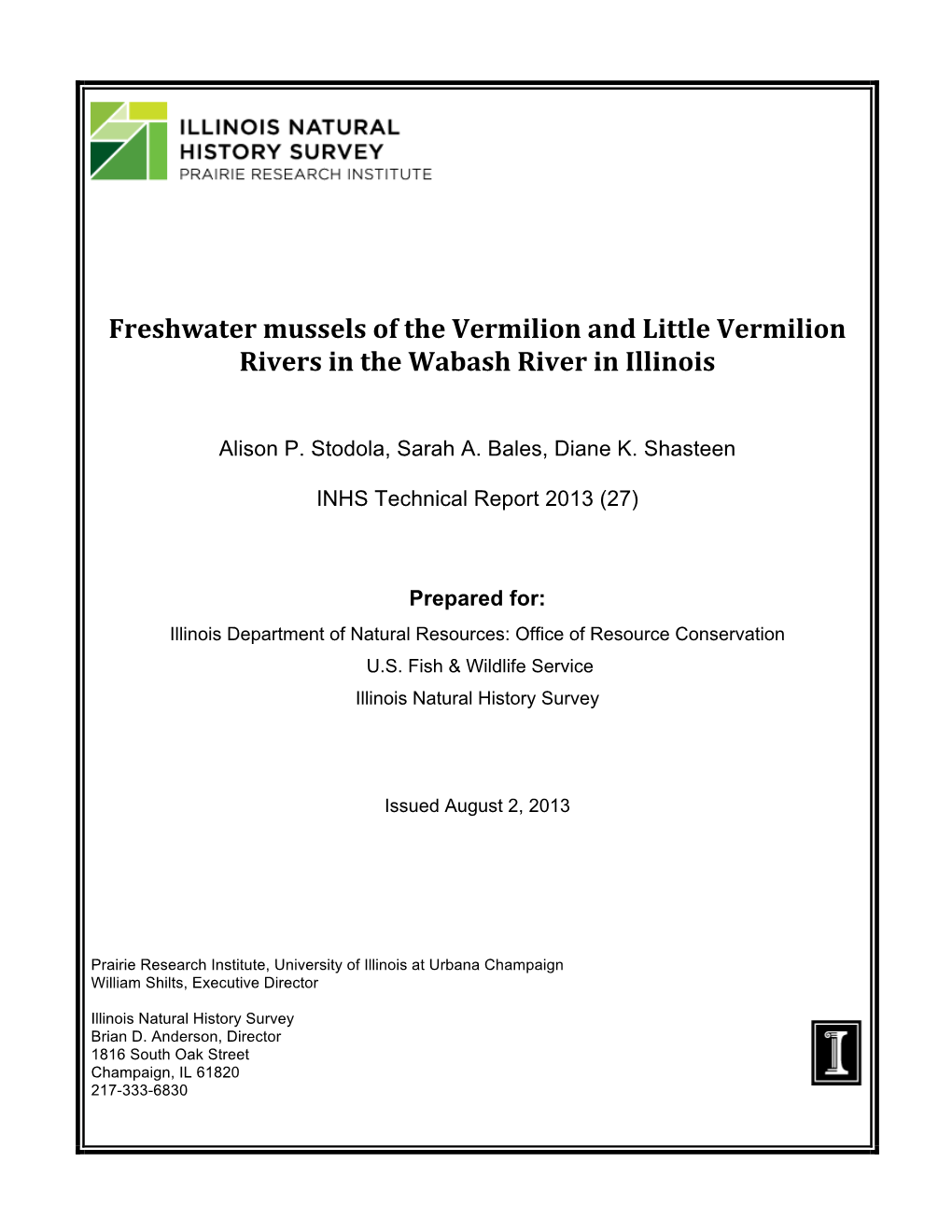 Freshwater Mussels of the Vermilion and Little Vermilion Rivers in the Wabash River in Illinois