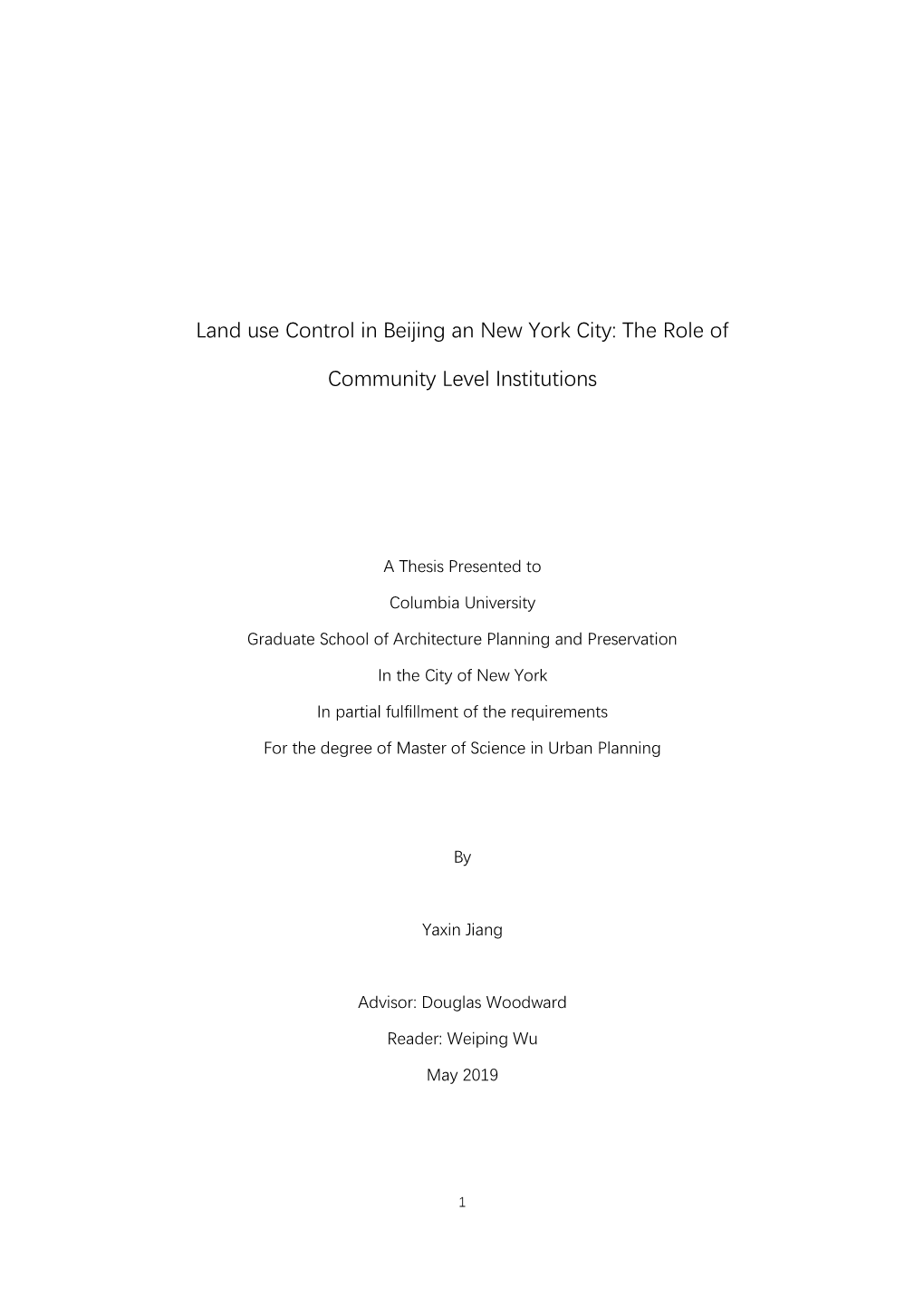Land Use Control in Beijing an New York City: the Role Of