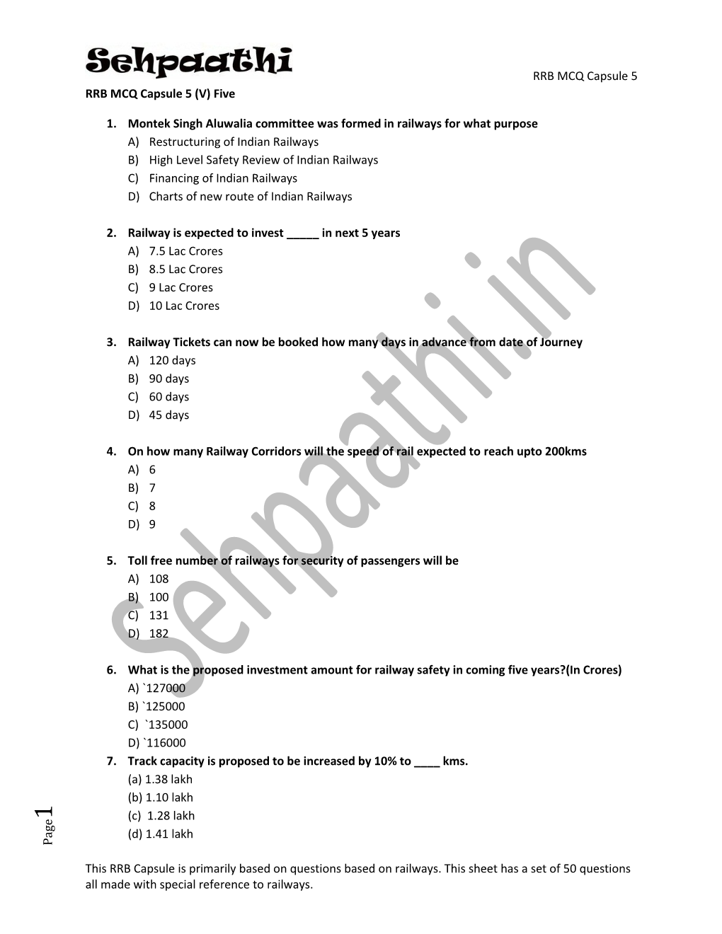 RRB MCQ Capsule 5 This RRB Capsule Is Primarily Based On