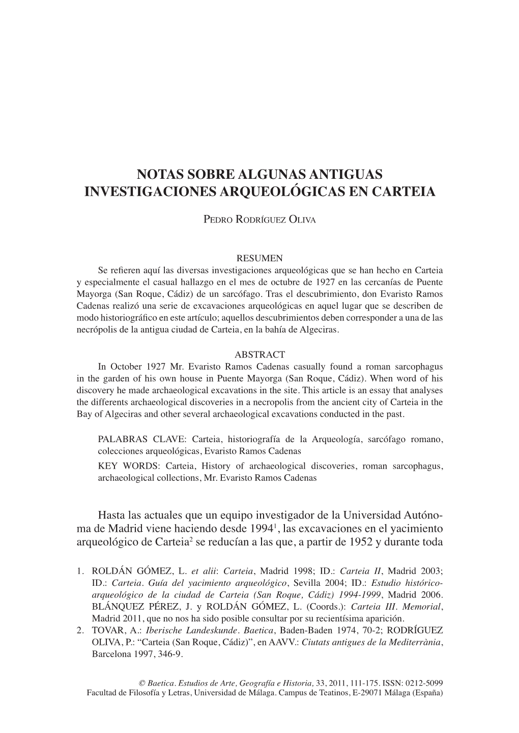 Notas Sobre Algunas Antiguas Investigaciones Arqueológicas En Carteia