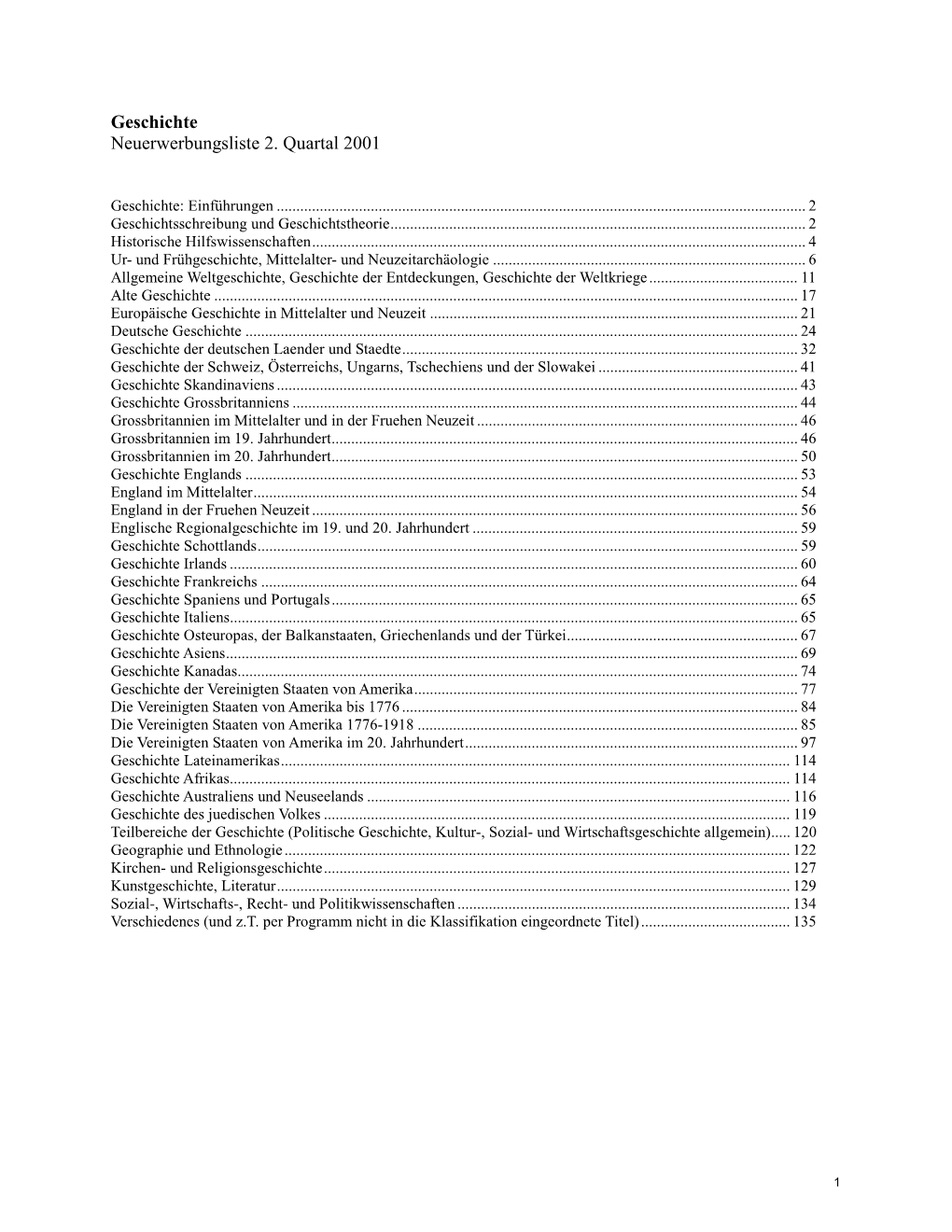 Geschichte Neuerwerbungsliste 2. Quartal 2001