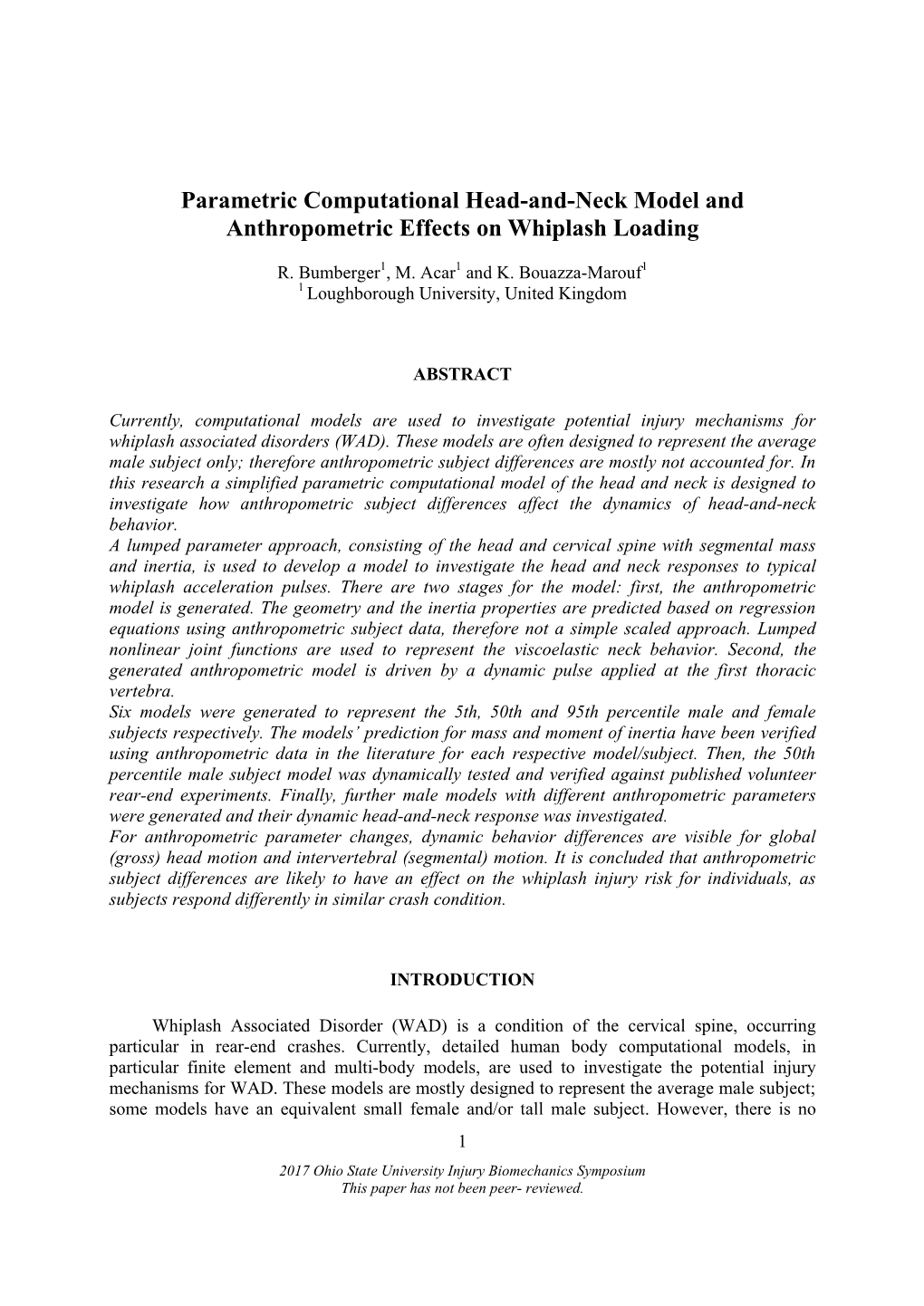 Parametric Computational Head-And-Neck Model and Anthropometric Effects on Whiplash Loading