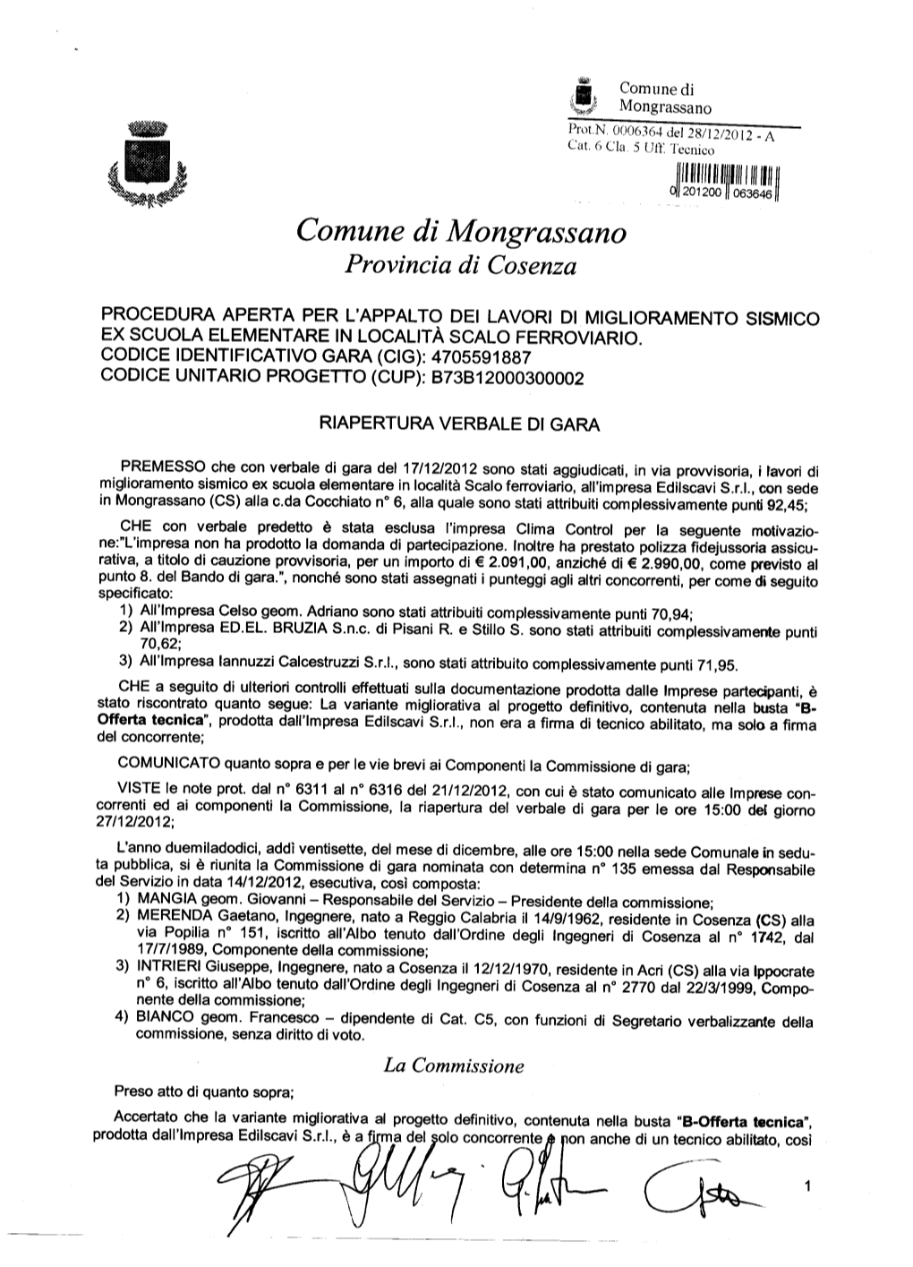 Comune Di Mongrassano Provincia Di Cosenza