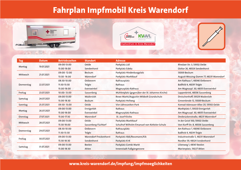 Fahrplan Impfmobil Kreis Warendorf