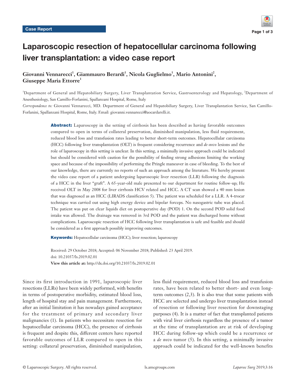 Laparoscopic Resection of Hepatocellular Carcinoma Following Liver Transplantation: a Video Case Report