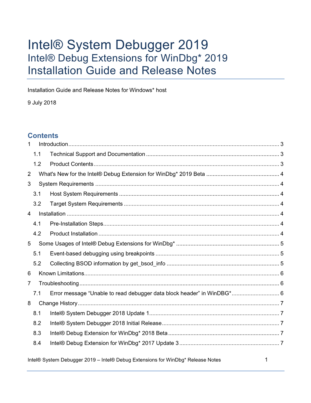 Intel® System Debugger 2019 Intel® Debug Extensions for Windbg* 2019 Installation Guide and Release Notes