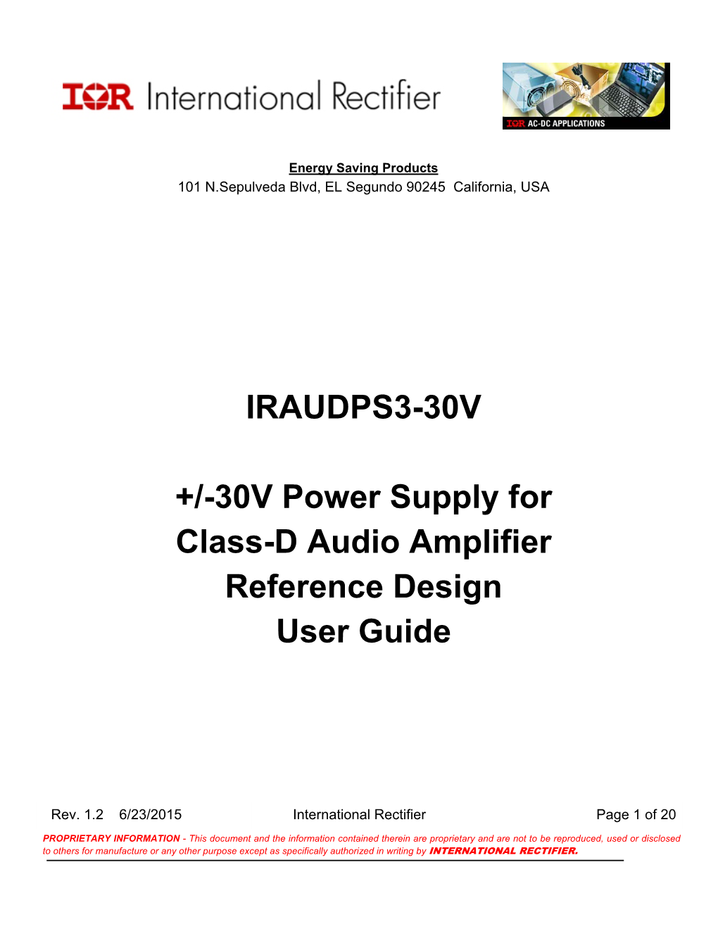 IRAUDPS3-30V +/-30V Power Supply for Class-D Audio Amplifier Reference Design User Guide