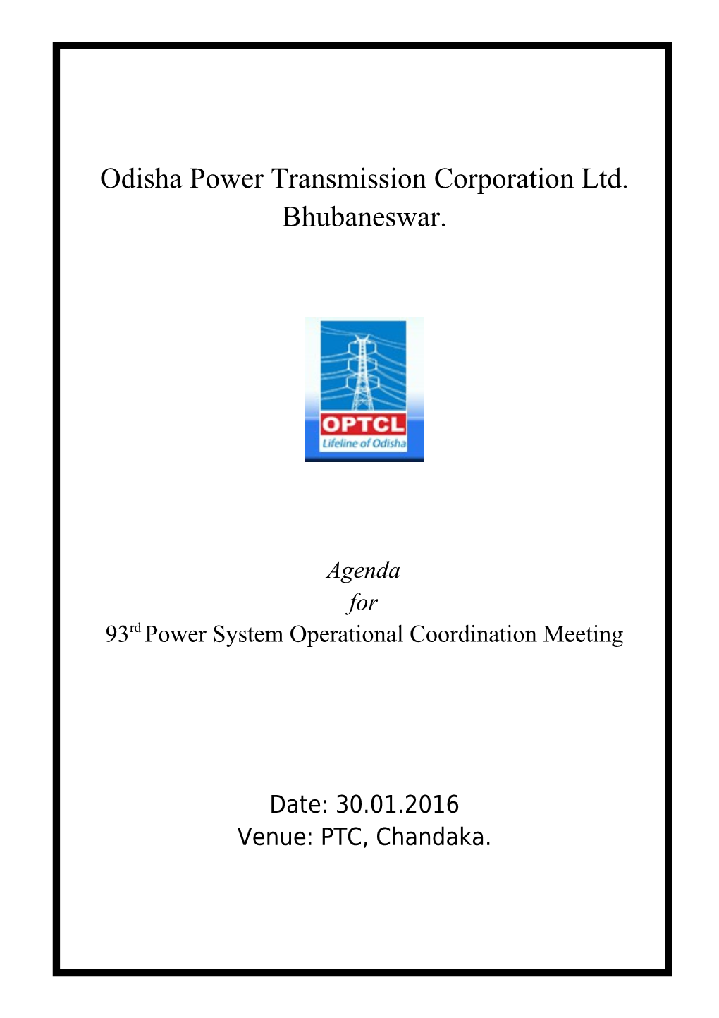 Report on System Disturbance -Power Supply Interruption to Kendrapara & Paradeep Command Area