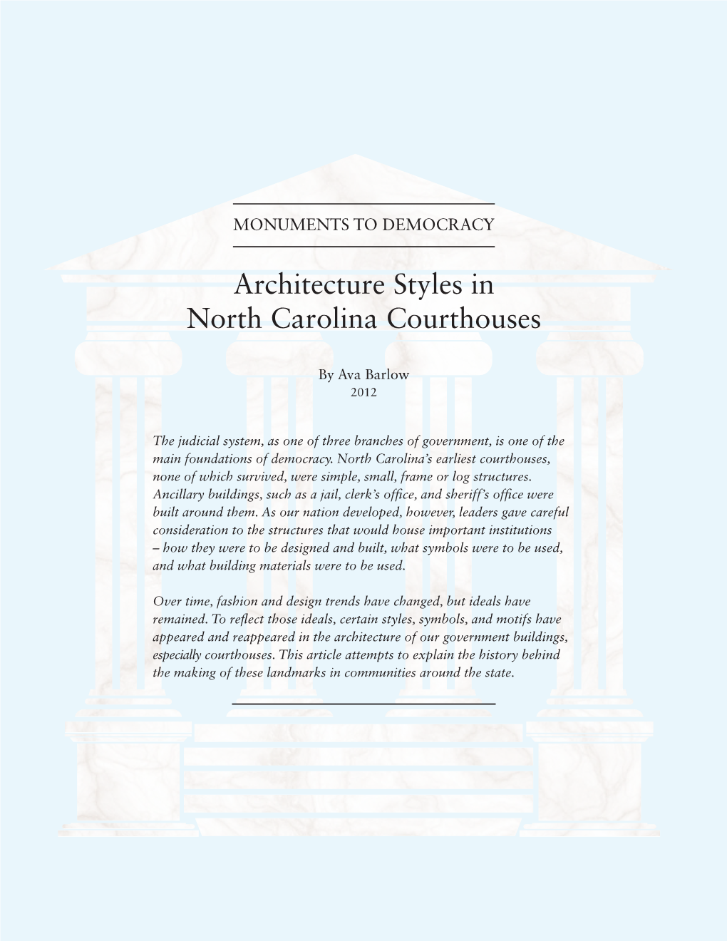 Brief History of Architecture Styles in North Carolina Courthouses