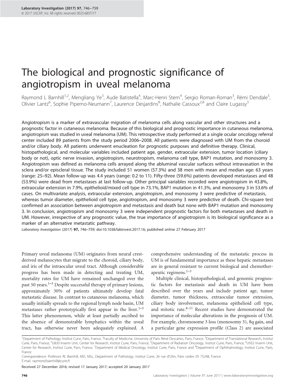 The Biological and Prognostic Significance of Angiotropism In