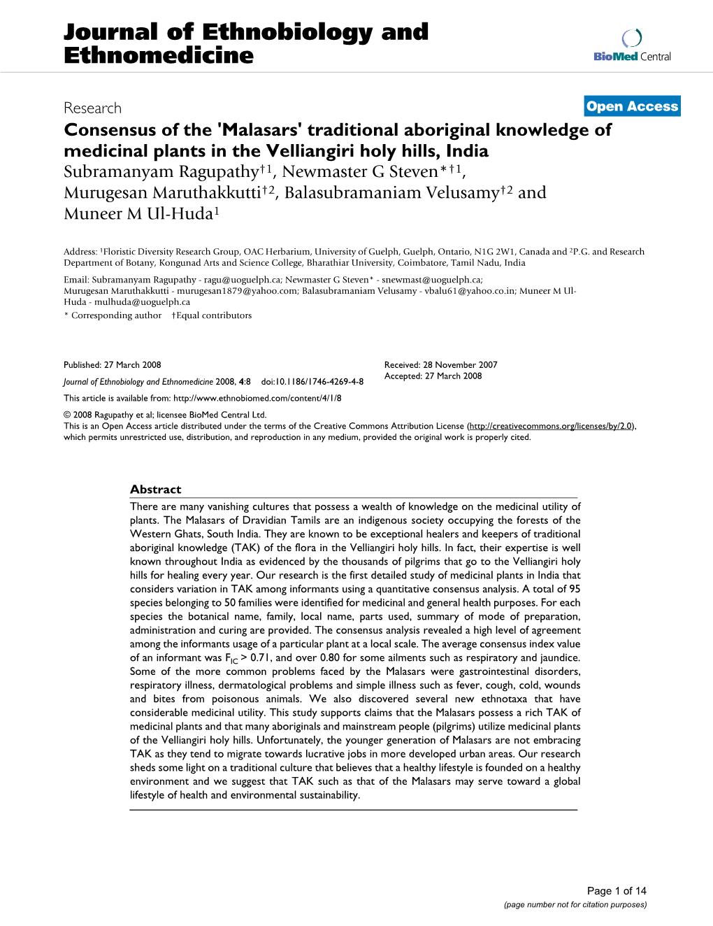 Journal of Ethnobiology and Ethnomedicine Biomed Central