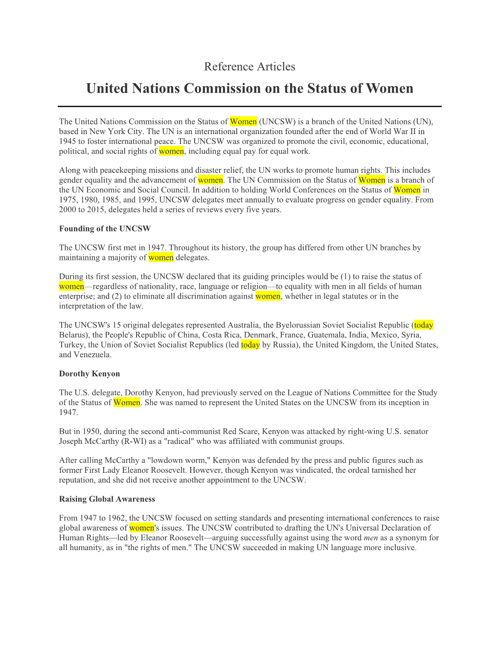 United Nations Commission on the Status of Women