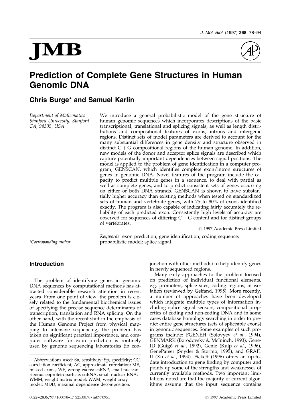 Prediction of Complete Gene Structures in Human Genomic DNA