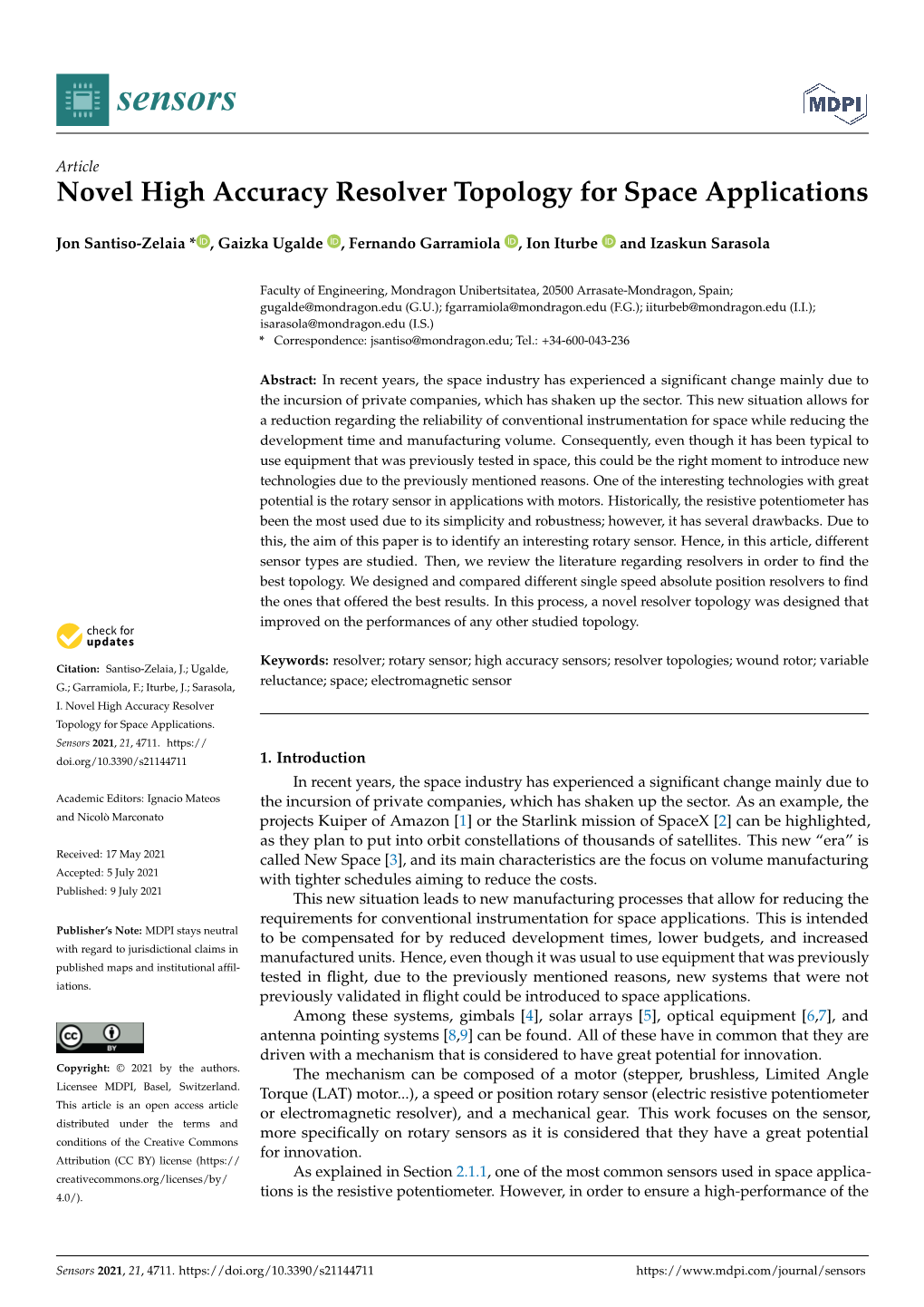 Novel High Accuracy Resolver Topology for Space Applications