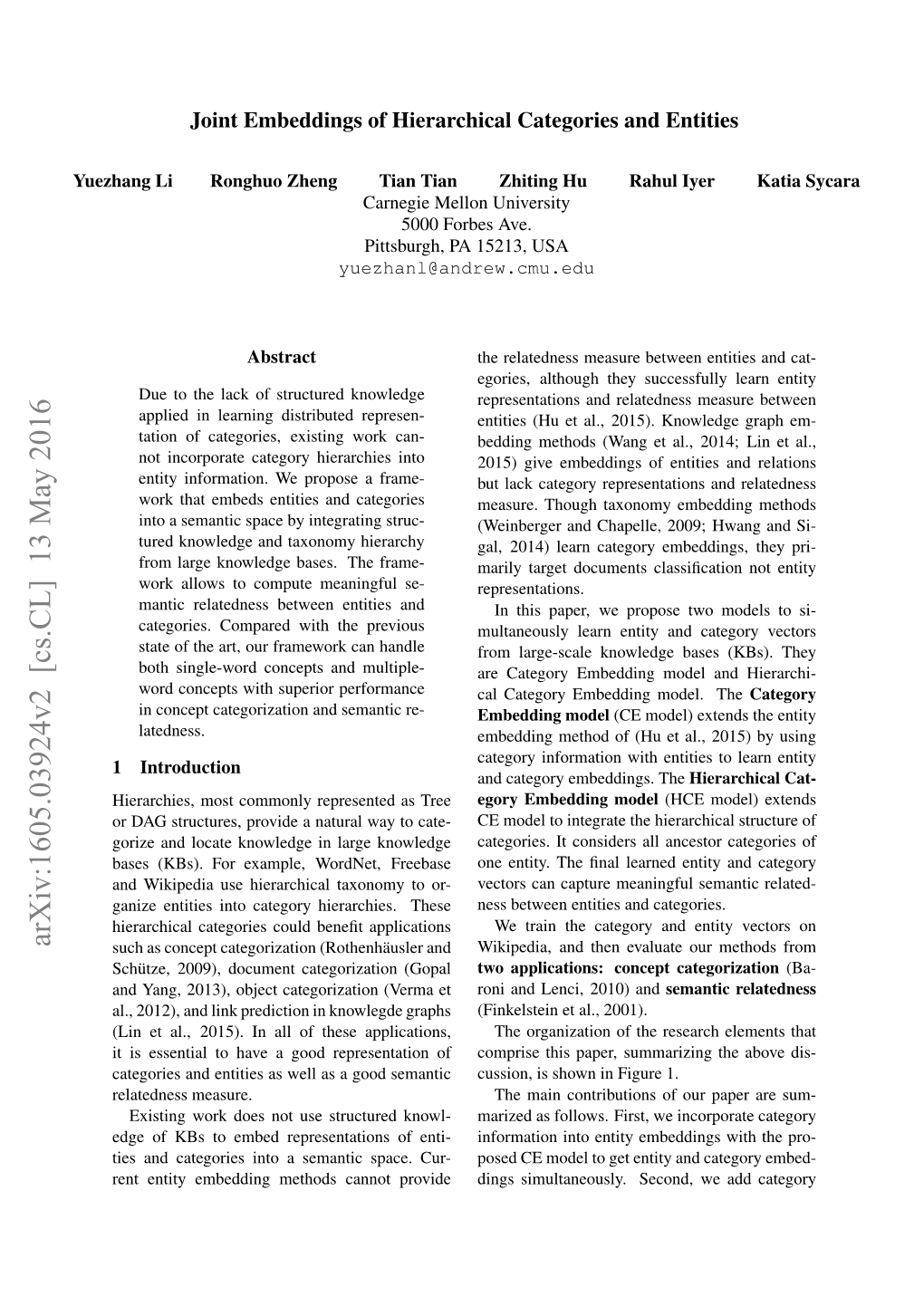 Joint Embeddings of Hierarchical Categories and Entities