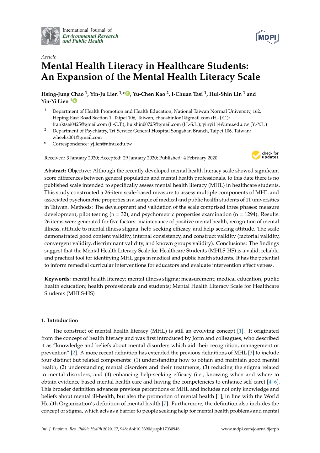 Mental Health Literacy in Healthcare Students: an Expansion of the Mental Health Literacy Scale