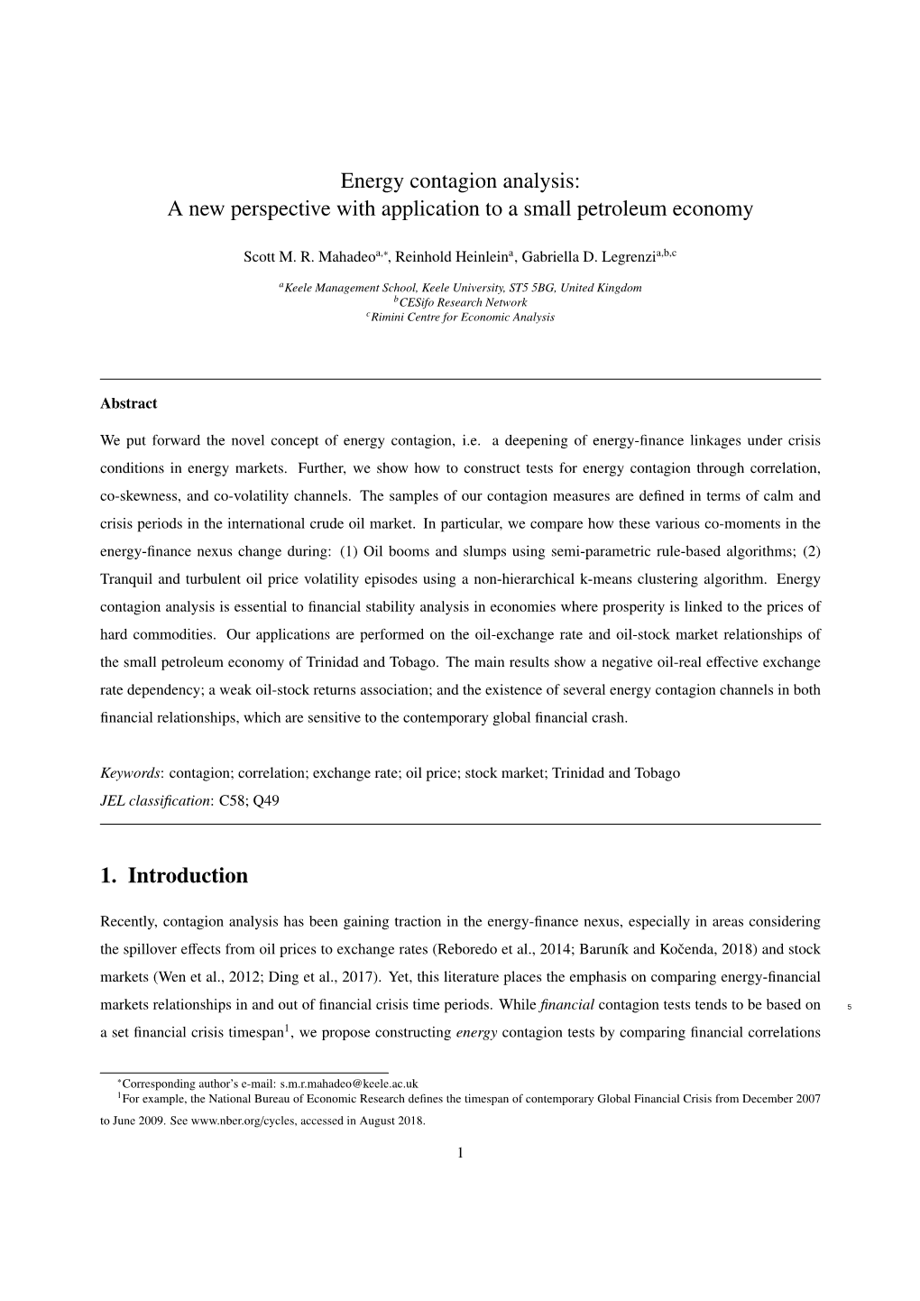 Energy Contagion Analysis: a New Perspective with Application to a Small Petroleum Economy