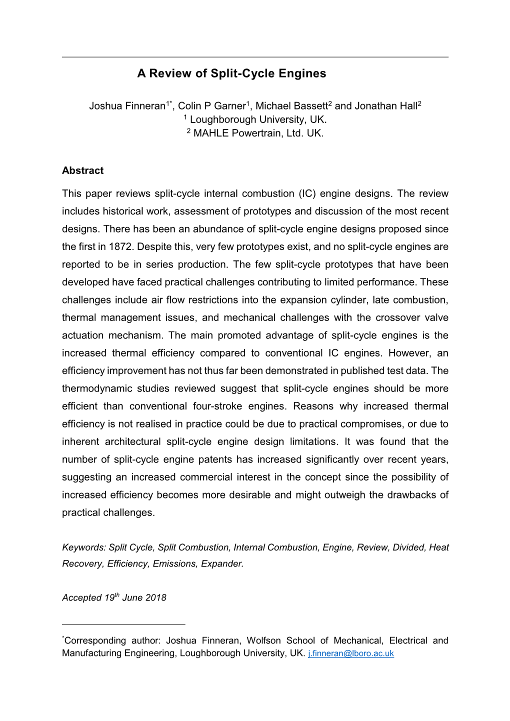 A Review of Split-Cycle Engines