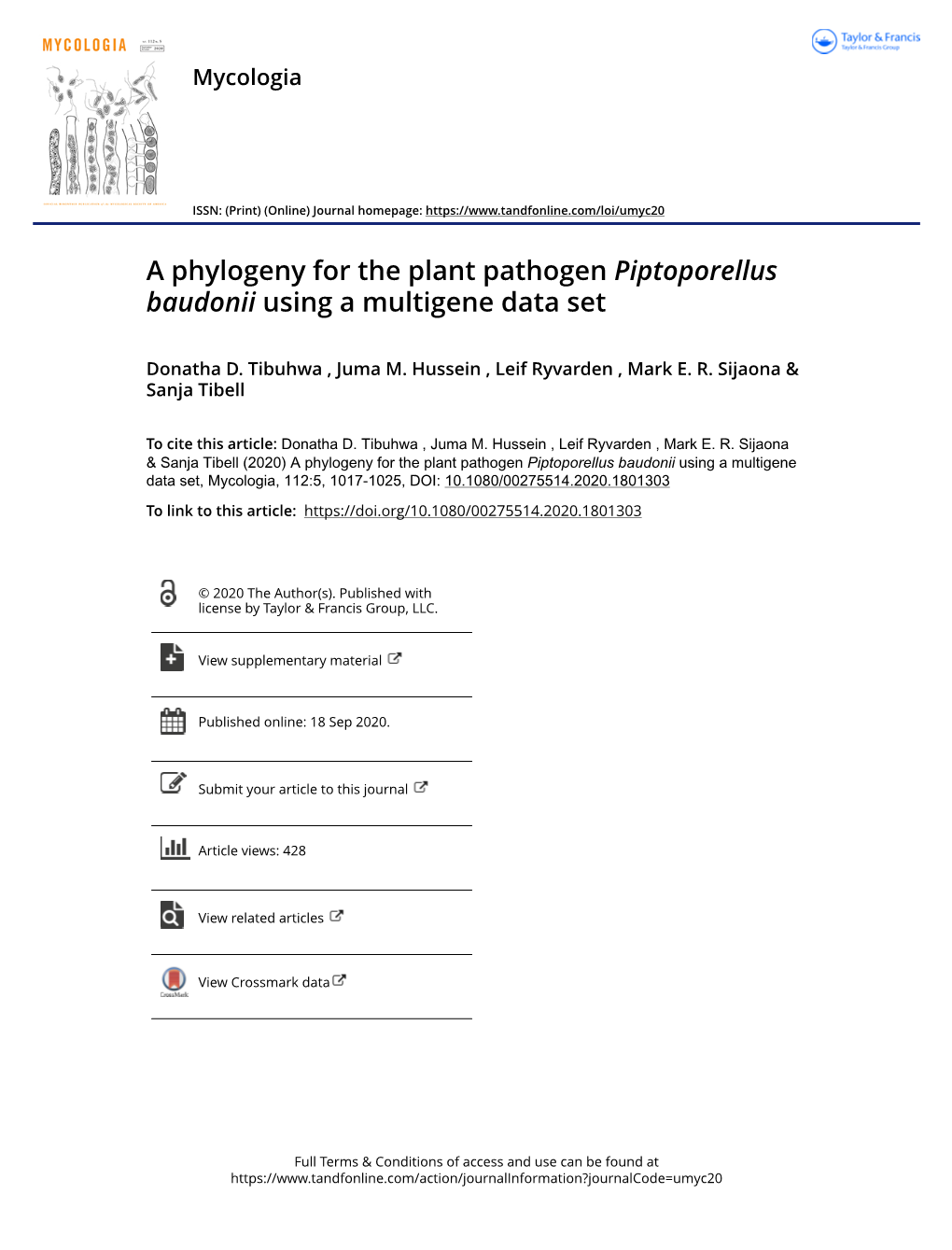 A Phylogeny for the Plant Pathogen Piptoporellus Baudonii Using a Multigene Data Set