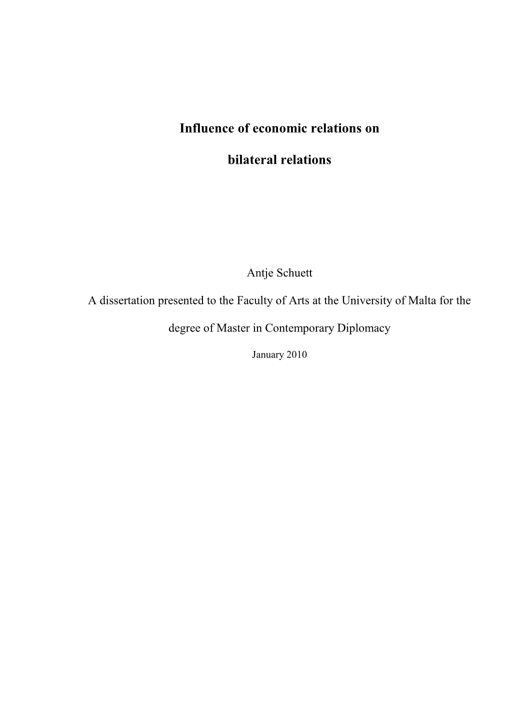 Influence of Economic Relations on Bilateral Relations”