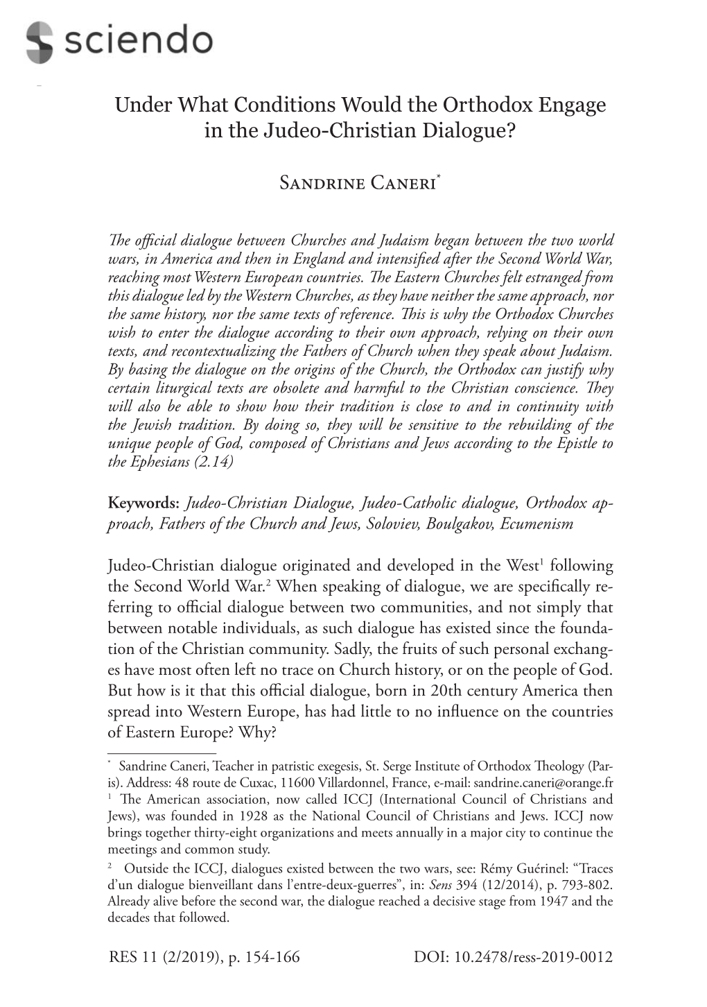 Under What Conditions Would the Orthodox Engage in the Judeo-Christian Dialogue?