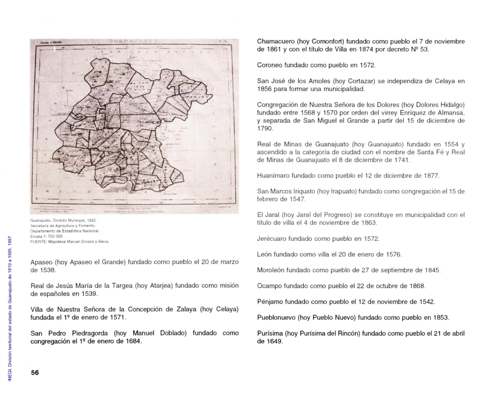 División Territorial Del Estado De Guanajuato De 1810 a 1995