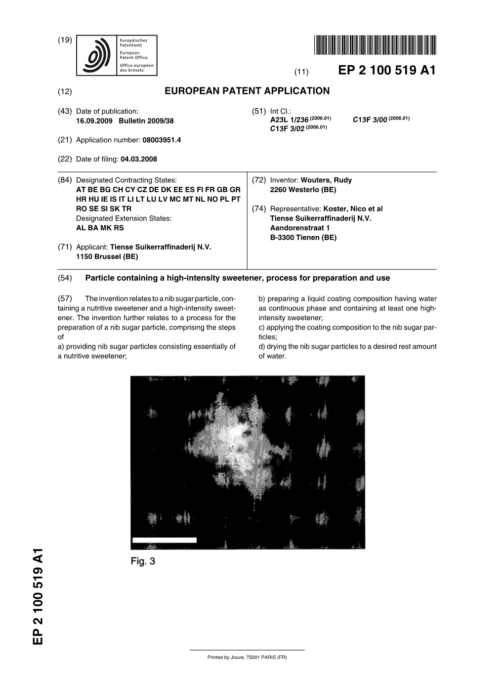 Particle Containing a High-Intensity Sweetener, Process for Preparation and Use