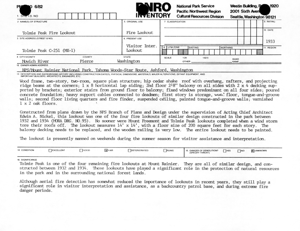 Tolmie Peak Fire Lookout 03/13/1991