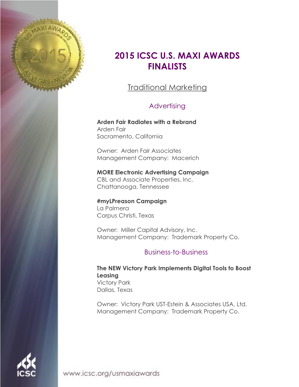 2015 Icsc U.S. Maxi Awards Finalists