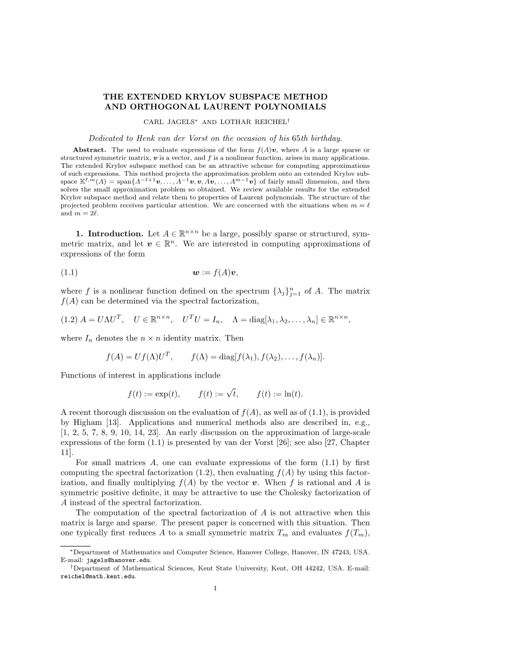 The Extended Krylov Subspace Method and Orthogonal Laurent Polynomials