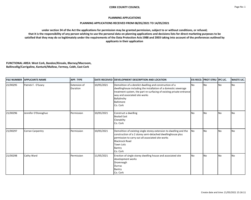 Report Weekly Lists Planning Application Received