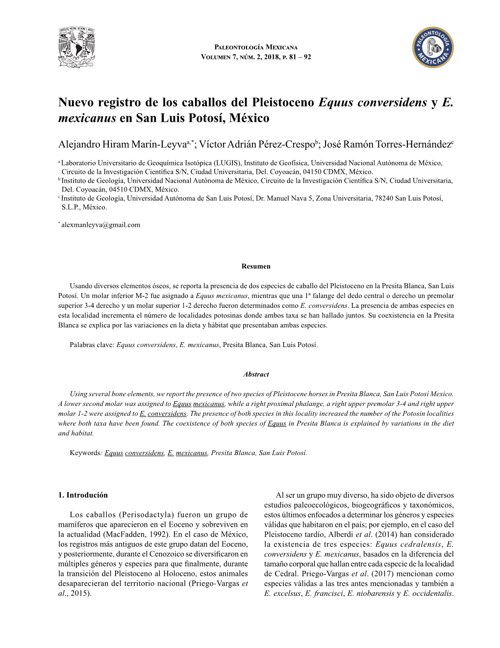 Nuevo Registro De Los Caballos Del Pleistoceno Equus Conversidens Y E