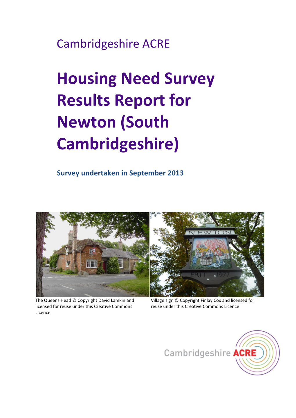Housing Need Survey Results Report for Newton (South Cambridgeshire)