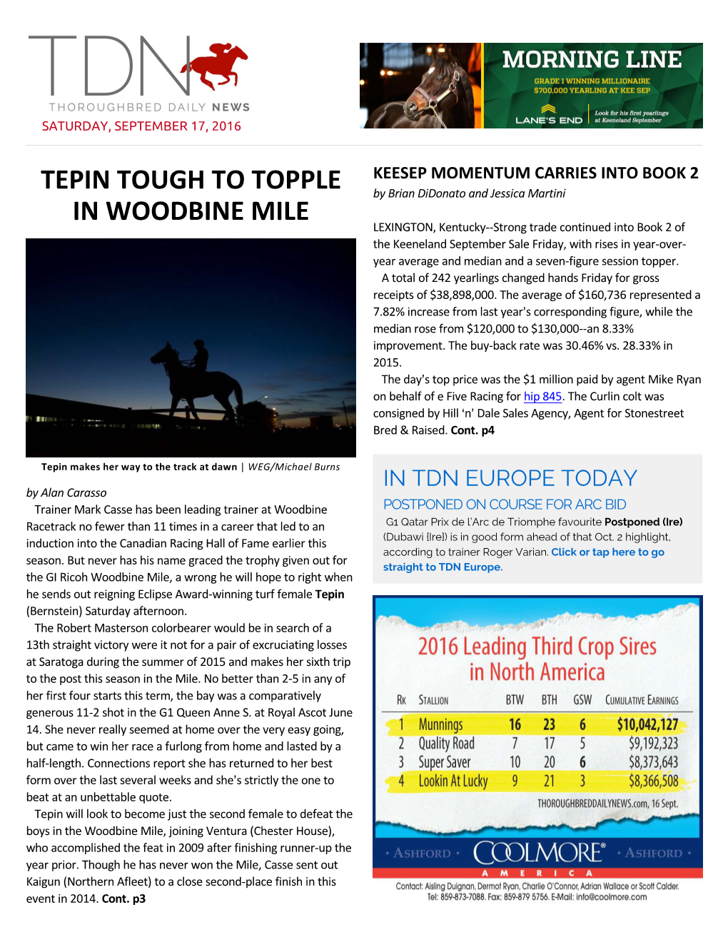 Tepin Tough to Topple in Woodbine Mile