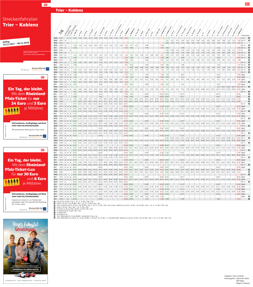 Trierkoblenz (Moselstrecke) Streckenfahrplan Trier – Koblenz