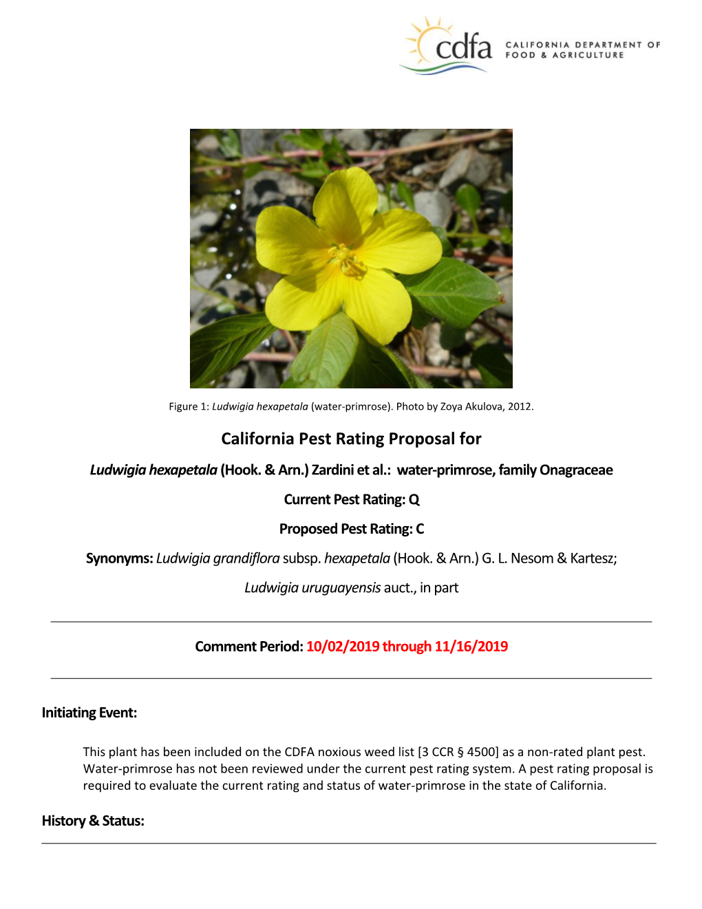 Ludwigia Hexapetala Pest Rating Proposal