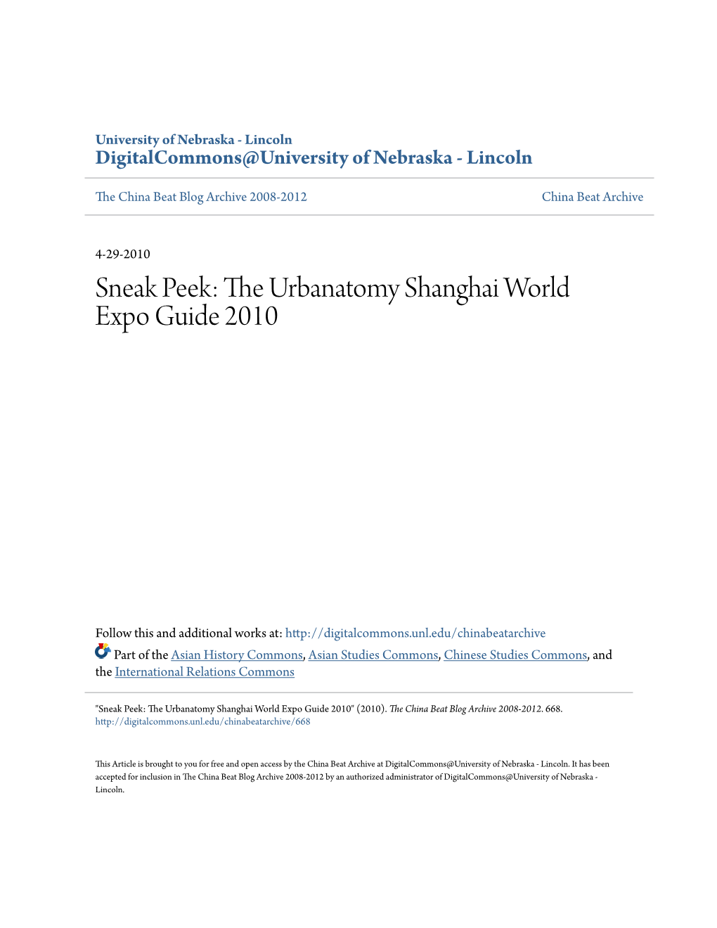 Sneak Peek: the Urbanatomy Shanghai World Expo Guide 2010 April 29, 2010 in Excerpt by the China Beat | 3 Comments