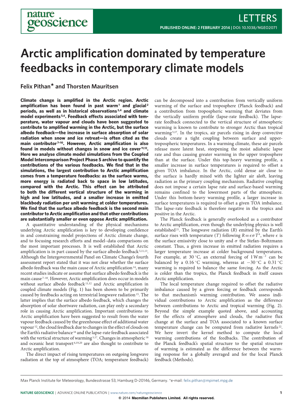 Arctic Amplification Dominated by Temperature Feedbacks in Contemporary Climate Models