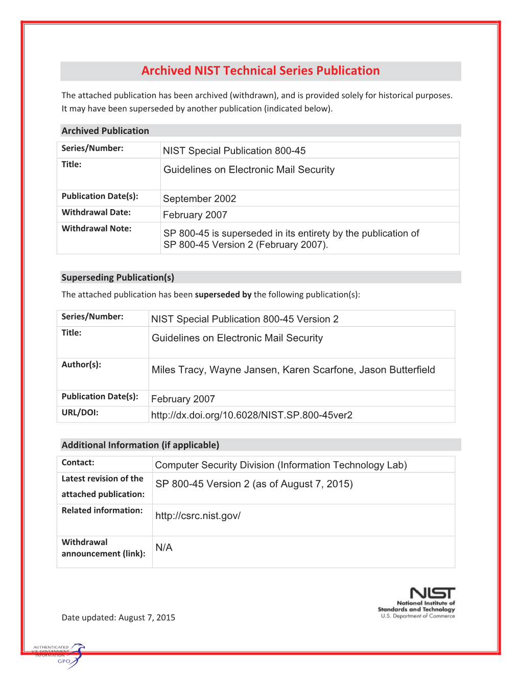 Guidelines on Electronic Mail Security