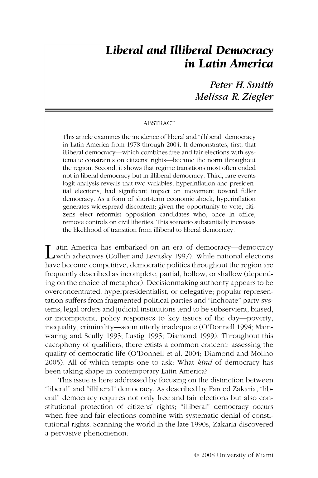 Liberal and Illiberal Democracy in Latin America Peter H