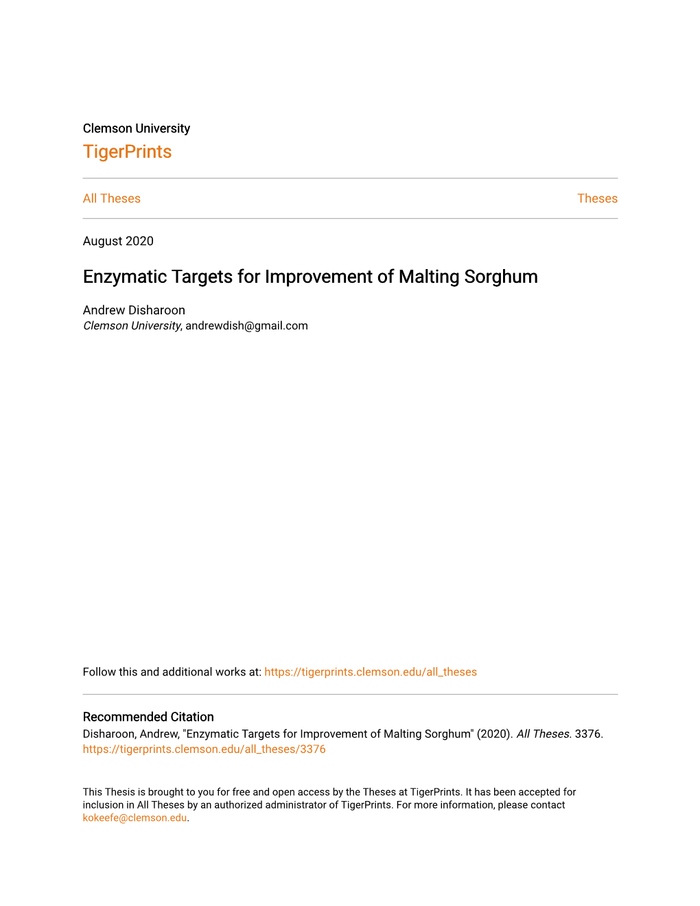 Enzymatic Targets for Improvement of Malting Sorghum