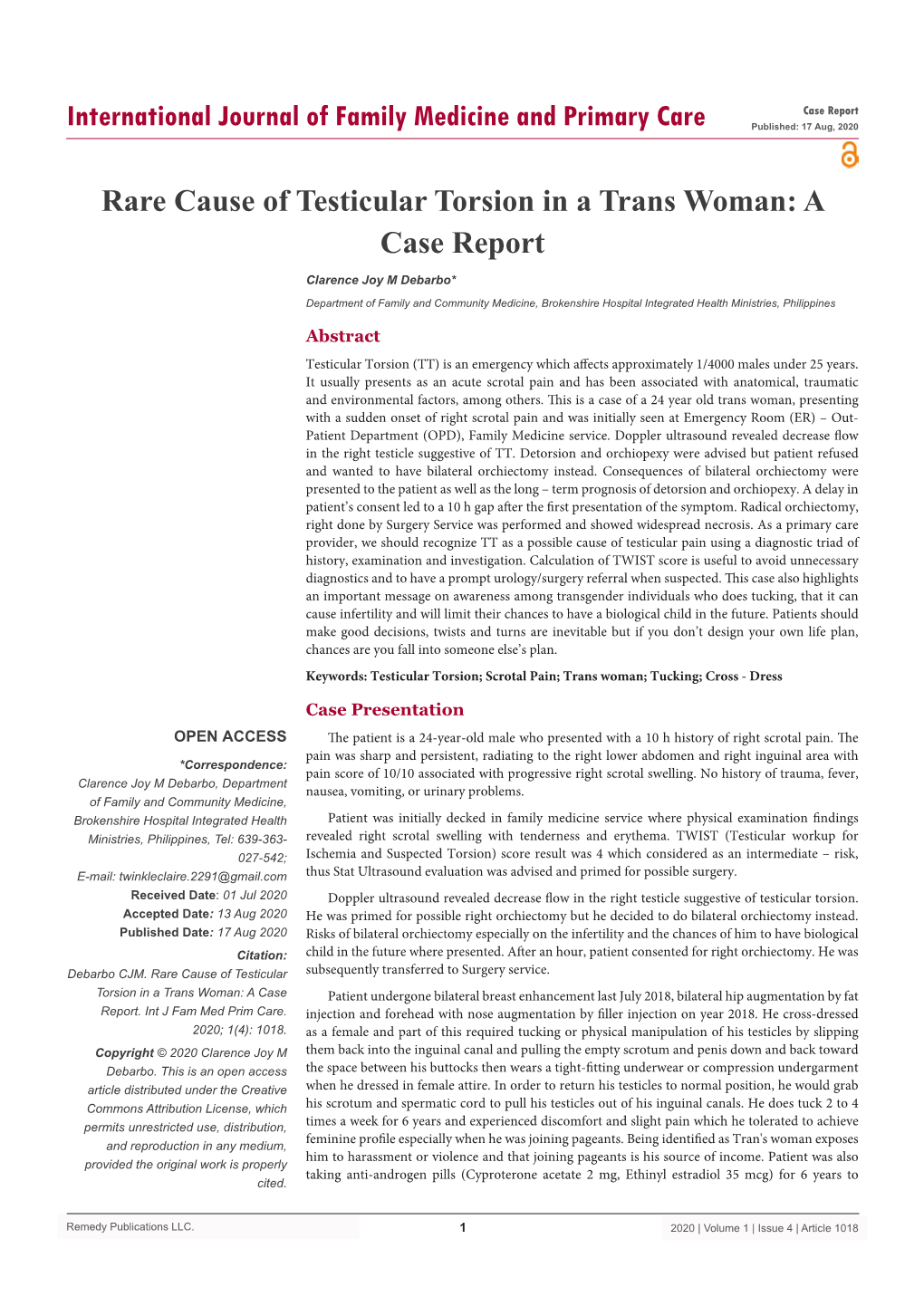 Rare Cause of Testicular Torsion in a Trans Woman: a Case Report